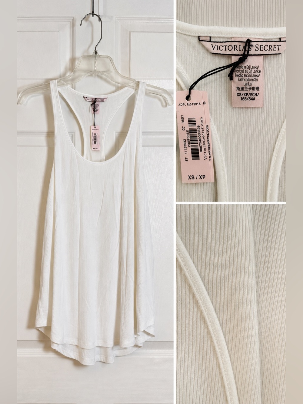 Victoria’s Secret Ribbed Racerback Tank Top NWT White XS Soft Stretch